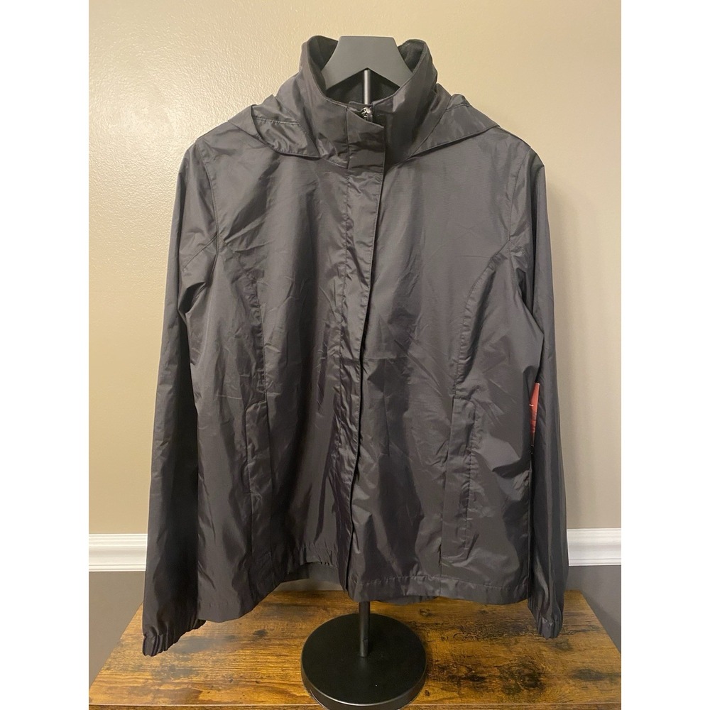 Swiss Tech Jacket Boys L 12-14 Black Full Zip Hooded Raincoat Performance Gear